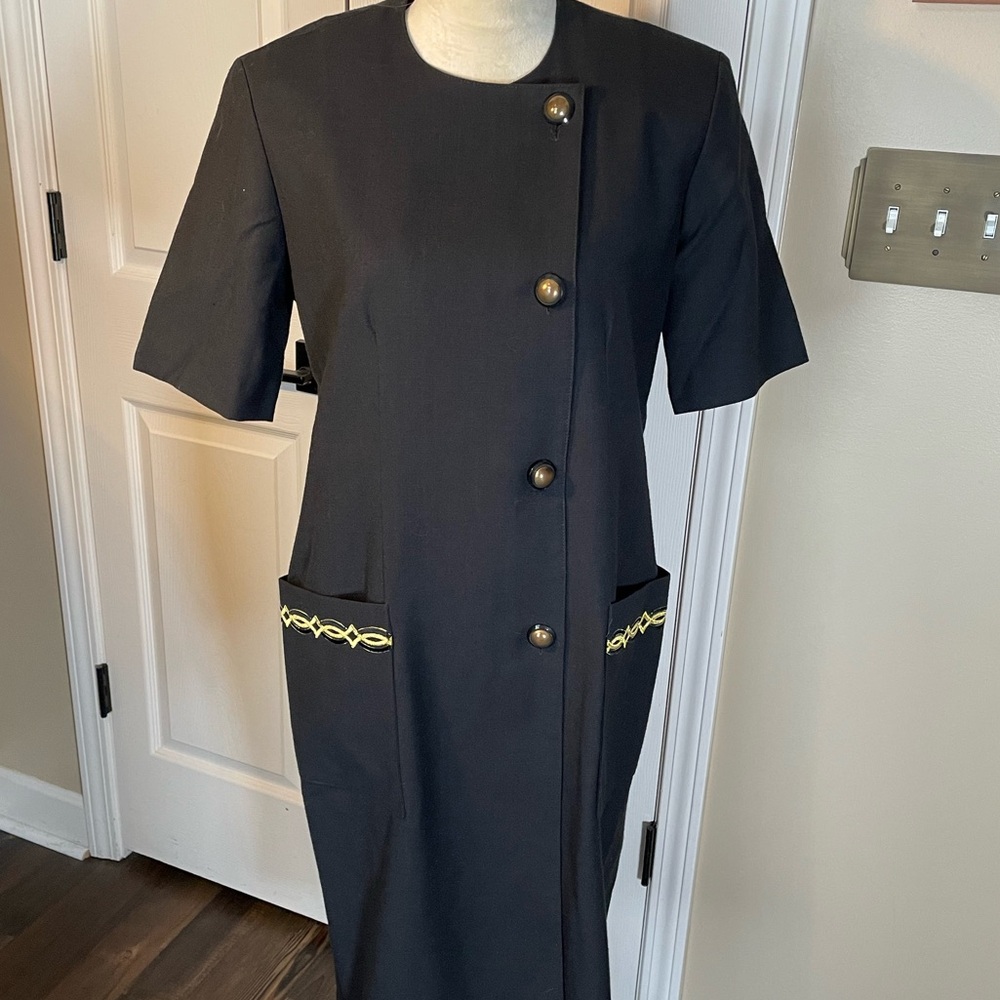 Vintage Caron Chicago Wrap Statement Dress Gold Tone Details